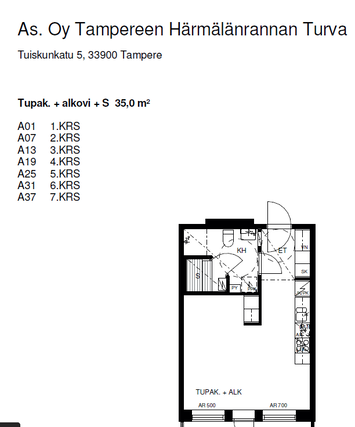 Vuokra-asunto Tampere Härmälänranta Yksiö Kuvat ovat samankaltaisesta asunnosta.