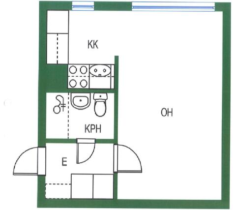 Rental Helsinki Alppila 1 room Pohjapiirros suuntaa antava