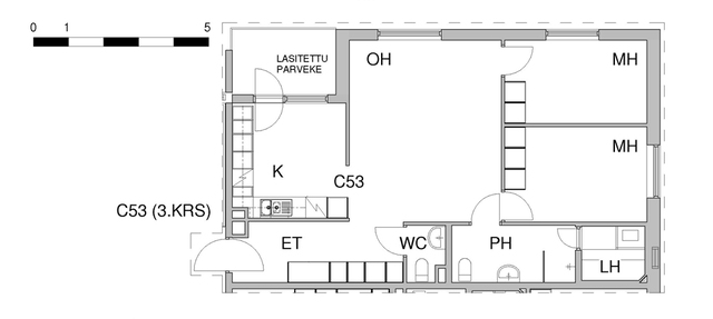 Vuokra-asunto Kotka  3 huonetta C 53  Kaivokatu 12 C 53
