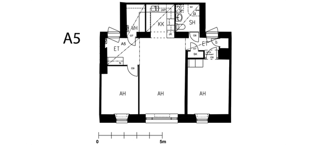 Vuokra-asunto Helsinki Kruununhaka 3 huonetta A   5  Liisankatu 14 A 5