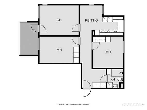 Vuokra-asunto Hollola Kankaantila 3 huonetta Pohjakuvasta poiketen OH:n ja keittiön välinen seinä on poistettu
