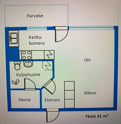 Rentals: Oulu Kaijonharju, 1 h, kk, wc, sauna, parveke, 1 room, block of  flats, 460, €/m, 1421503 - For rent 