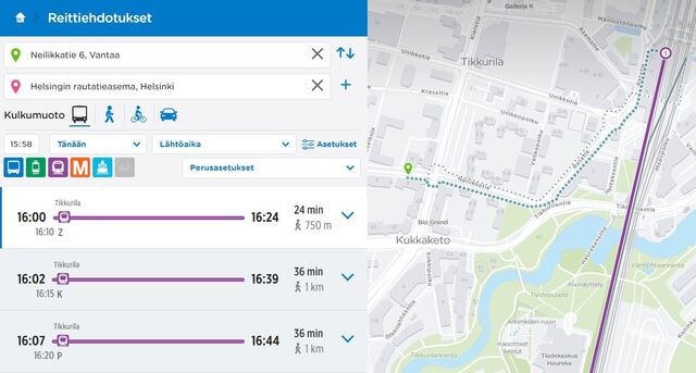 Vuokra-asunto Vantaa Tikkurila Kaksio Talon sijainti Kielotie/Neilikkatie risteyksessä.  Asunto on sisäpihan suuntaan.