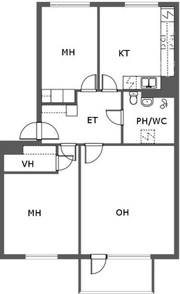 Rental Tampere Hervanta 3 rooms Pohjapiirustus (suuntaa antava)