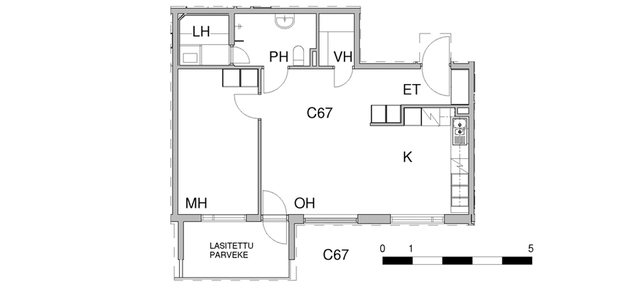 Vuokra-asunto Kotka  Kaksio C 67  Kaivokatu 12 C 67