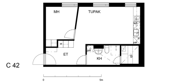 Vuokra-asunto Helsinki Sörnäinen Kaksio C 42  Suvilahdenkatu 6 C 42