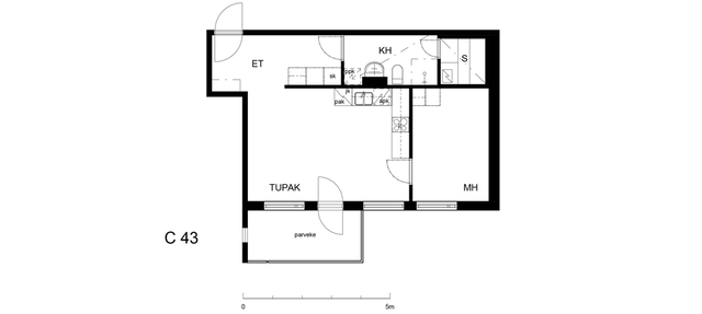 Vuokra-asunto Helsinki Sörnäinen Kaksio C 43  Suvilahdenkatu 6 C 43