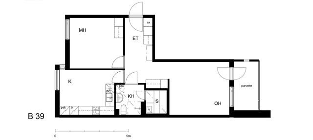 Vuokra-asunto Helsinki Sörnäinen Kaksio B 39  Suvilahdenkatu 6 B 39