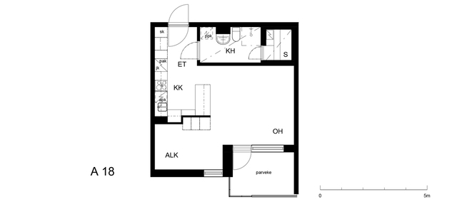 Vuokra-asunto Helsinki Ruoholahti Yksiö A 18  Itämerenkatu 30 A 18