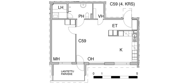 Vuokra-asunto Kotka  Kaksio C 59  Kaivokatu 12 C 59