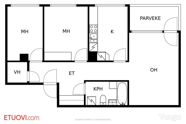Rental Kotka Kotkansaari 3 rooms julkisivu etelään