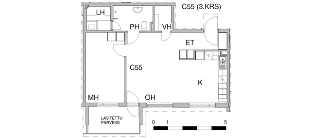 Vuokra-asunto Kotka  Kaksio C 55  Kaivokatu 12 C 55