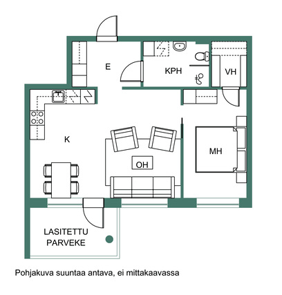 Vuokra-asunto Kaarina Hovirinta Kaksio Huom. kuvat ovat viitteellisiä, eivätkä välttämättä täysin vastaa valmista asuntoa.