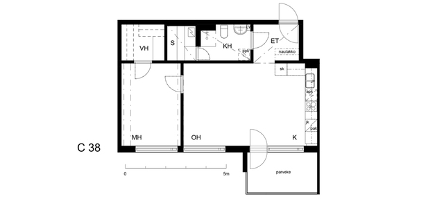 Vuokra-asunto Tampere Iidesranta Kaksio C 38  Lokintaival 13 C 38