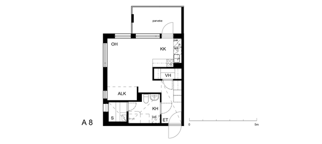 Vuokra-asunto Rauma Keskusta Yksiö A  8  Siikavahe 2 A 8