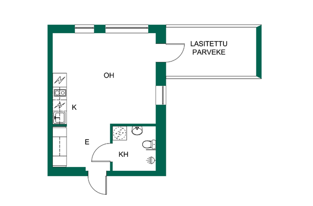 Rental Kerava Jaakkola 1 room Valoisat isot ikkunat