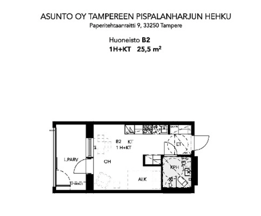 Rental Tampere Santalahti 1 room Vuokrattavan asunnon pohjapiirros.