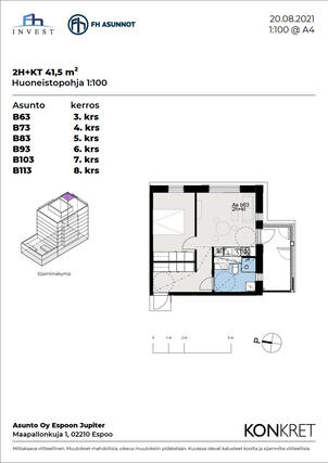 Rental Espoo Olari 2 rooms Havainnekuva