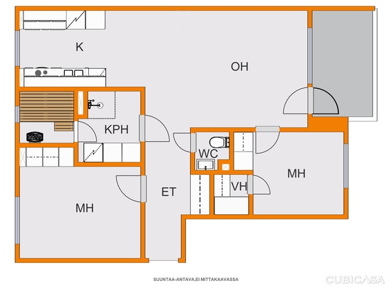 Vuokra-asunto Lappeenranta Skinnarila 3 huonetta Virtuaalistailattu olohuone (kuva vastaavasta asunnosta, materiaalivalinnat voivat vaihdella)