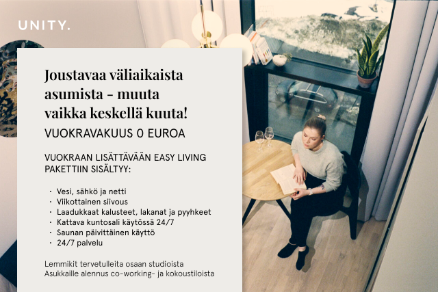 Vuokra-asunto Helsinki Jätkäsaari Yksiö UNITY Helsinki Executive Studio