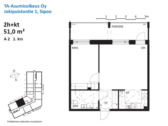 Right of occupancy apartment Sipoo Nikkilä 2 rooms