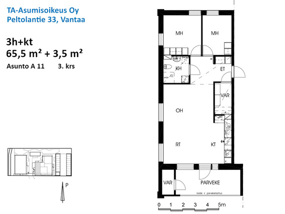 Right of occupancy apartment Vantaa Koivuhaka 3 rooms