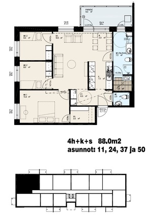 Vuokra-asunto Lappeenranta Pallo-Tyysterniemi 4 huonetta Keittiö