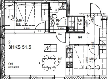 Vuokra-asunto Rovaniemi Keskusta 3 huonetta