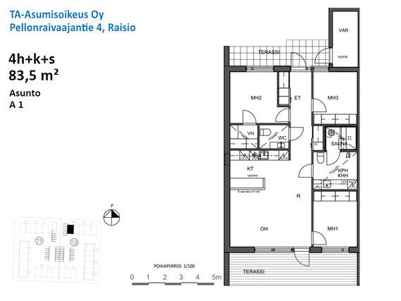 Right of occupancy apartment Raisio Nuorikkala 4 rooms
