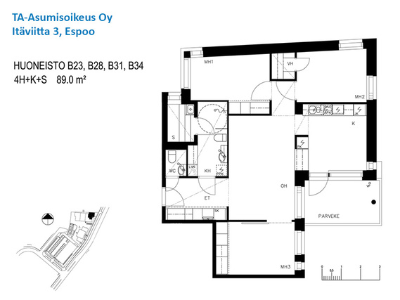 Asumisoikeusasunto Espoo Saunalahti 4 huonetta