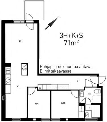 Vuokra-asunto Oulu Keskusta 3 huonetta Julkisivu