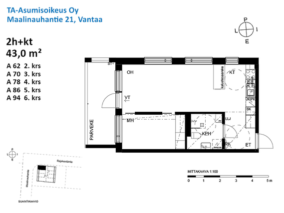 Right of occupancy apartment Vantaa Länsimäki 2 rooms