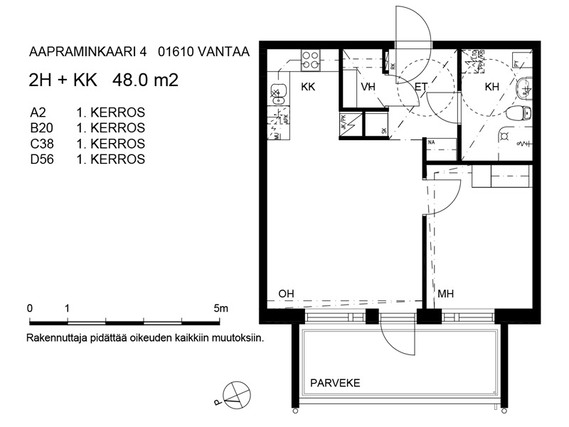 Right of occupancy apartment Vantaa Kaivoksela 2 rooms