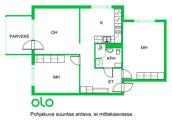Vuokra-asunto Mikkeli Tuppurala 3 huonetta Olohuone, virtuaalistailattu (kuva toisesta asunnosta)