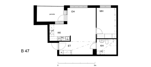 Vuokra-asunto Kuopio Keskusta Kaksio B 47  Tulliportinkatu 6 B 47