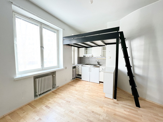 Vuokra-asunto Helsinki Töölö Yksiö Toisen kerroksen parvellinen kompakti koti erinomaisella sijainnilla.