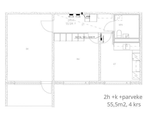 Vuokra-asunto Rauma Sinisaari Kaksio Pohjakuva / Floor plan