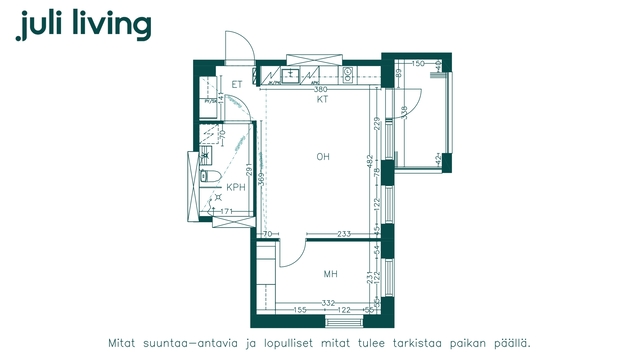 Vuokra-asunto Tampere Tesoma Kaksio Vuokko B59, B69, B79, B89, B99, B107, B115 huoneistokuva