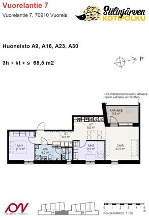 Vuokra-asunto Siilinjärvi Vuorela 3 huonetta