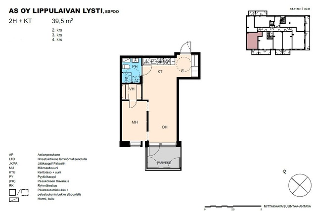 Vuokra-asunto Espoo Espoonlahti Kaksio Julkisivukuva sisäpihalta