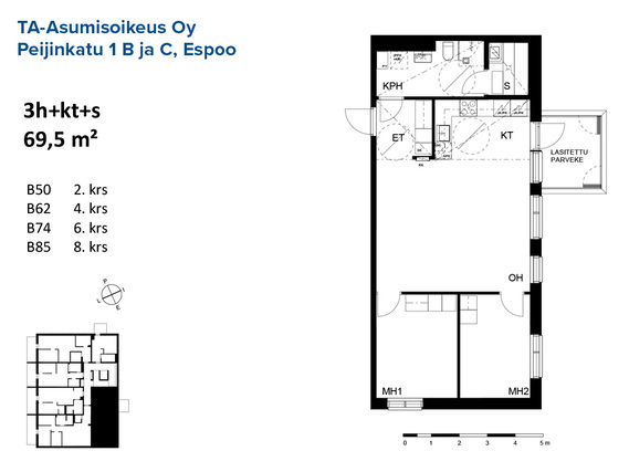 Asumisoikeusasunto Espoo Kaitaa 3 huonetta