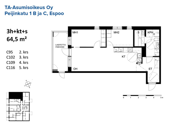 Right of occupancy apartment Espoo Kaitaa 3 rooms