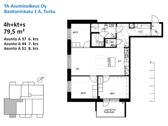 Right of occupancy apartment Turku Skanssi 4 rooms