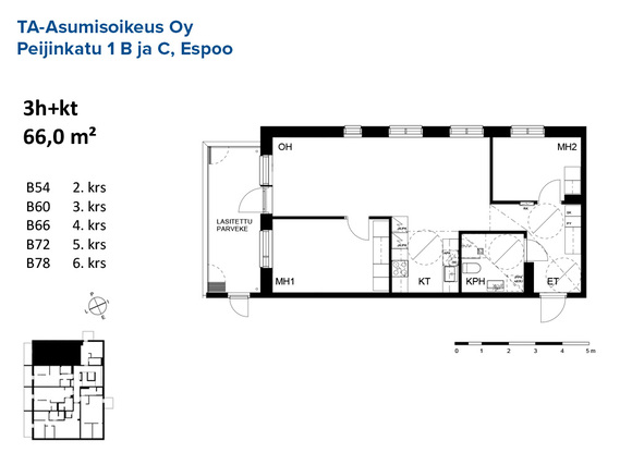 Asumisoikeusasunto Espoo Kaitaa 3 huonetta