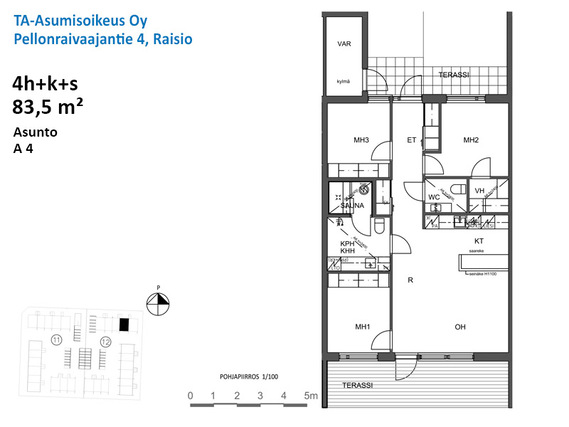 Right of occupancy apartment Raisio Nuorikkala 4 rooms