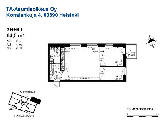 Right of occupancy apartment Helsinki Konala 3 rooms