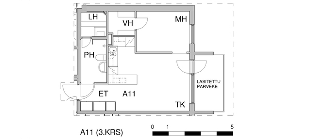 Vuokra-asunto Kotka  Yksiö A 11  Kaivokatu 12 A 11