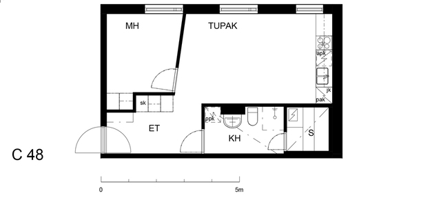 Vuokra-asunto Helsinki Sörnäinen Kaksio C 48  Suvilahdenkatu 6 C 48