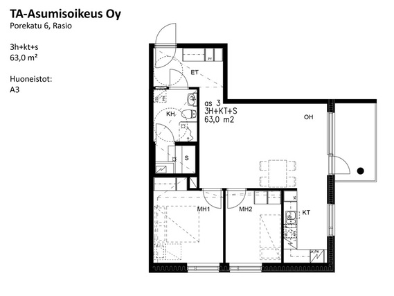 Right of occupancy apartment Raisio Kerttula 3 rooms