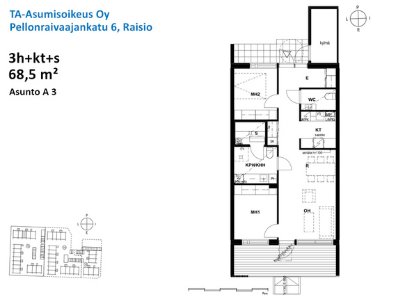 Asumisoikeusasunto Raisio Nuorikkala 3 huonetta